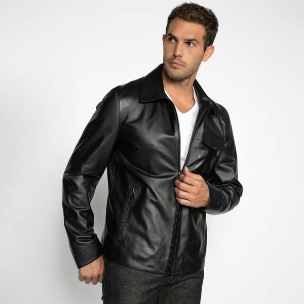 The Jet Black Leather Jacket - Premium Men's Patterned Shirt by Claudio Lugli | Bold Design, Tailored Fit, Best Printed Shirts