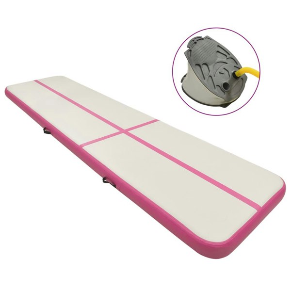 Berkfield Inflatable Gymnastics Mat with Pump 600x100x15 cm PVC Pink