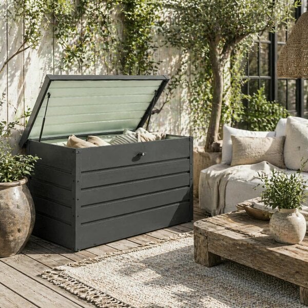 Wyld Haus Ronamo Dark Grey Galvanised Steel Garden Storage Box 311 Litre