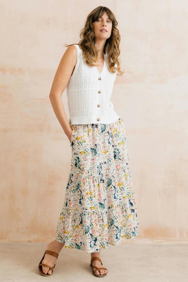 Lily & Me Evie Organic Cotton Ditsy Printed Midi Skirt