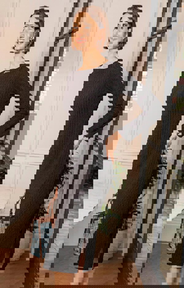 Alie Street London Noelle Rib Knit Jumper Dress (Black)