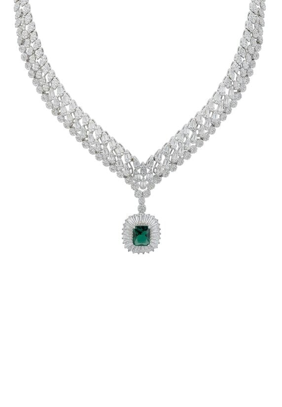 Latelita Countess Statement Emerald Necklace Silver
