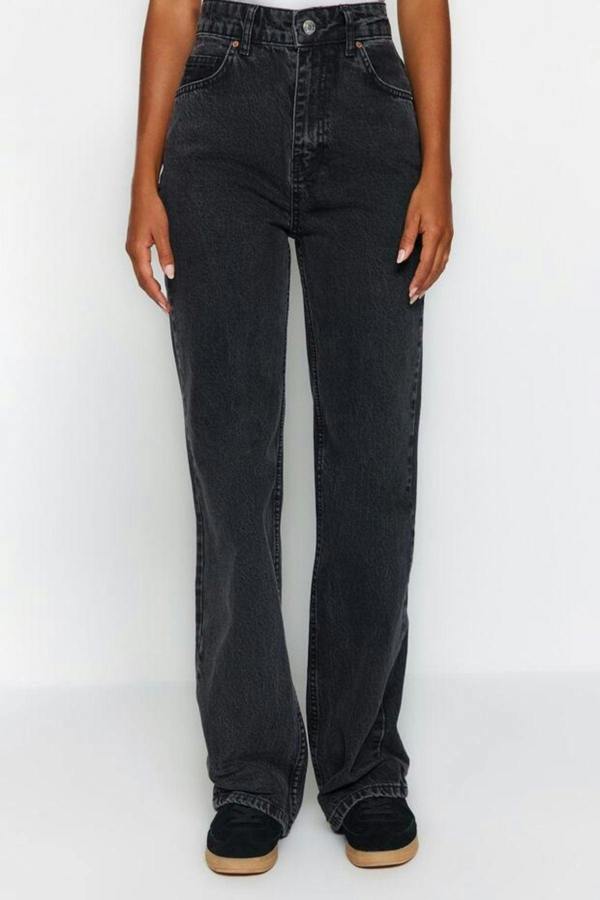 WOVCOR Faded Effect Vintage High-Waisted Wide Leg Jeans