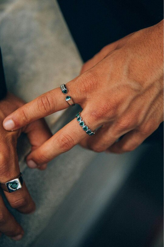 SVNX The 'Atlas' Ring in Silver and Green