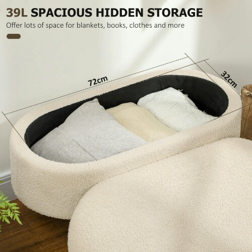 Wyld Haus Molasa Boucle Cream White Storage Ottoman Teddy Fleece Natural Wooden Legs