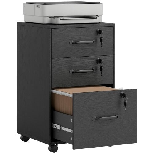 HOMCOM 3 Drawer File Cabinet Rolling Filing Cabinet for A4 and Letter