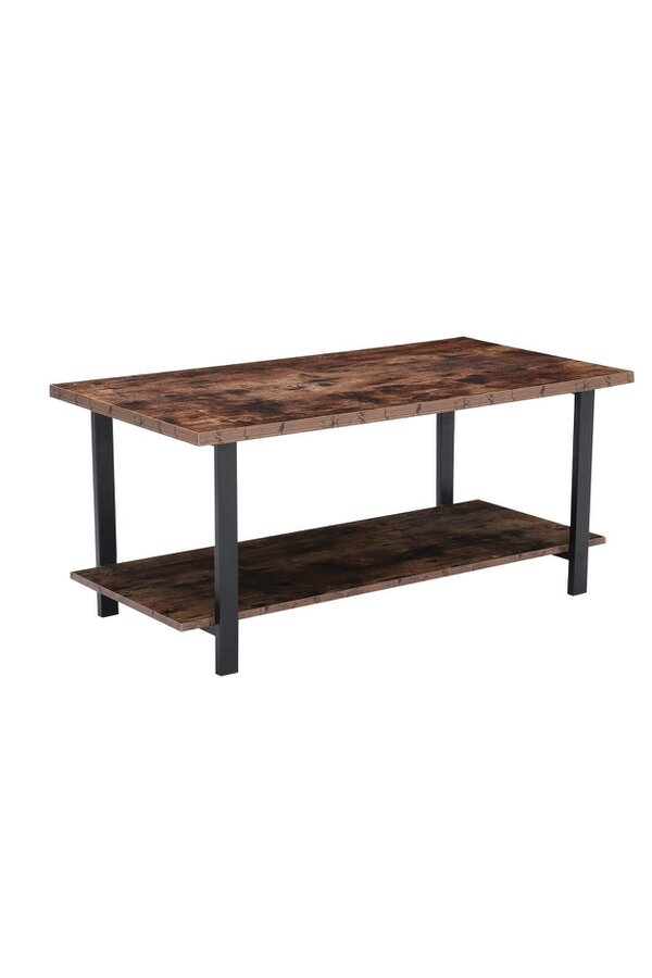 Living and Home Rustic Coffee Table with Storage Shelf