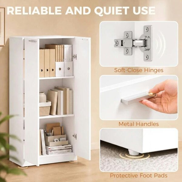 120 cm Tall Storage Cabinet Cupboard, 3-Tier File Organiser Wooden Filing Cabinet, White
