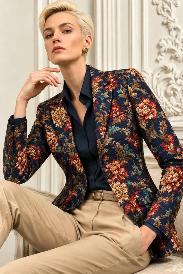 Claudio Lugli Midnight Baroque Bloom Print Blazer