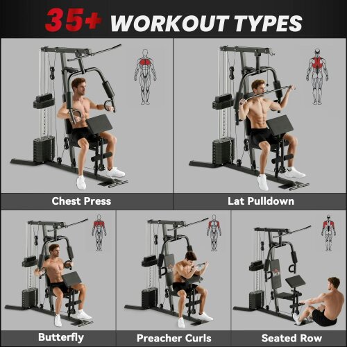Multi-Exercise Gym Station, with 45kg Weight Stack, for Full Body Workout