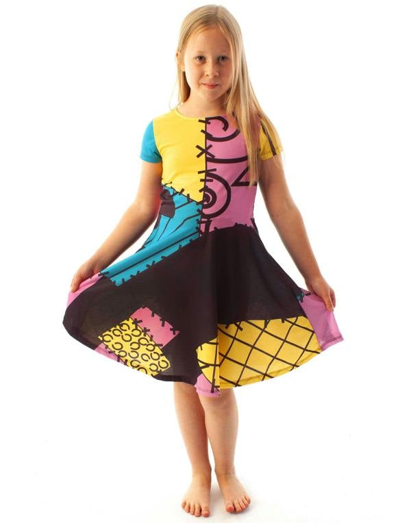 Disney The Nightmare Before Christmas Girls Yellow Sally Short Sleeve Skater Dress