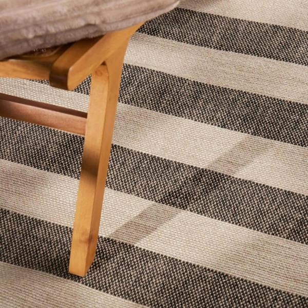 Handloom Jute Rug Natural White Black Fringed, Reversible, Striped Rug