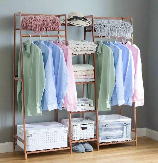 Modcraft Large Wooden Clothes Rail Rack – Heavy Duty Garment Stand Corner Open Wardrobe Shelf Organizer