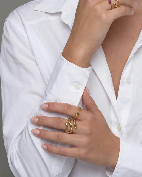 Elk & Bloom Double Star Dainty 14K Gold Ring