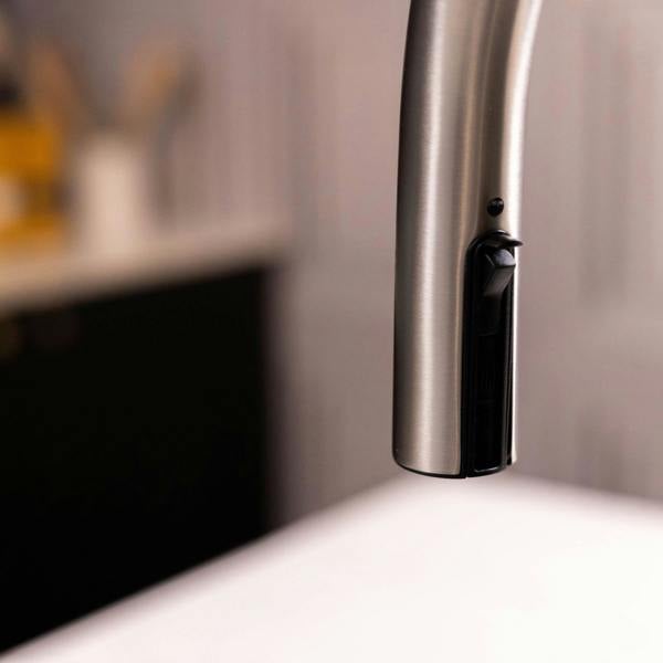 Flode Dölja | Kitchen Mixer Tap | Concealed Pull Out Hose and Spray Head | Brushed Steel