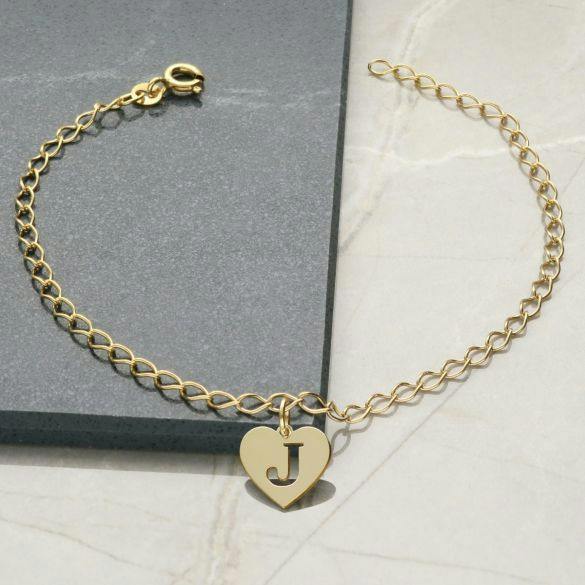 Christopher James of London 9ct Yellow Gold Plated Anklet With Heart Initial Charm & Ankle Chain Choice