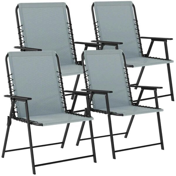 Folding Garden Chairs Set of 4, Outdoor Dining Chairs with Wide Texteline Seat, High Back and Armrests, Light Grey