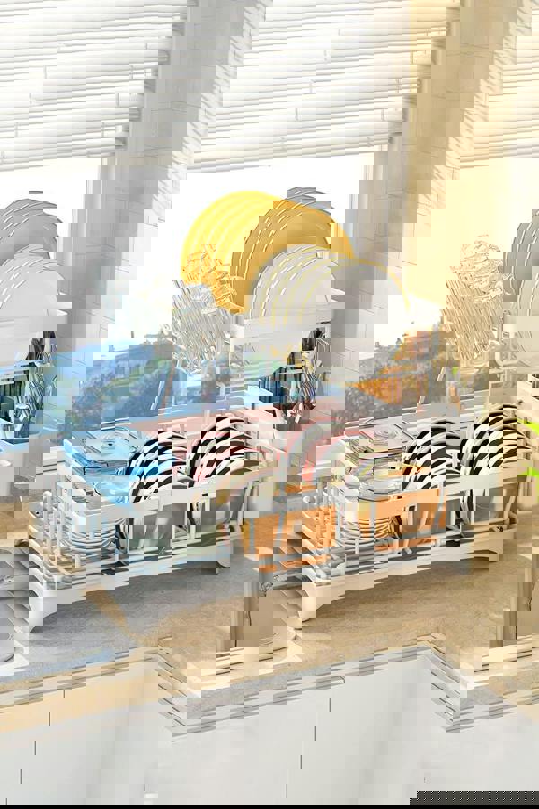 Living and Home 2-Tier Dish Drainer Rack with Kitchen Utensil and Glass Holder - White