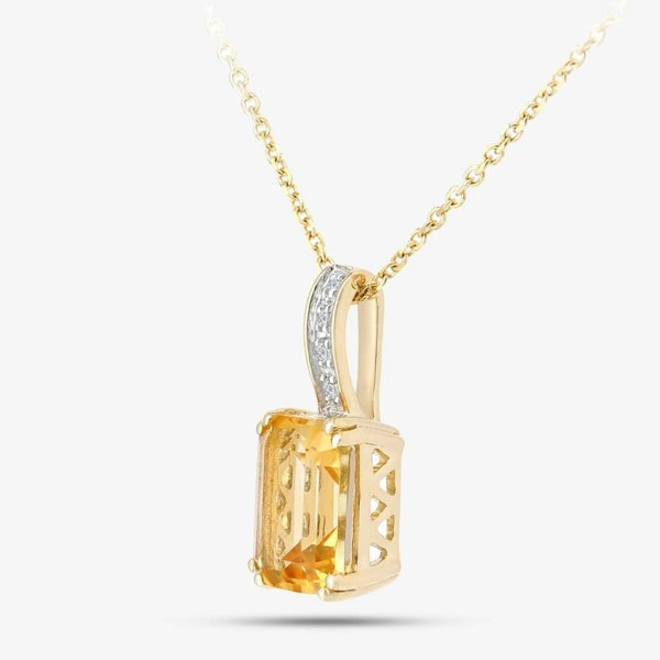 T. H. Baker 9ct Yellow Gold Cushion Cut Citrine & Diamond Set Pendant Necklace DP1600Yct