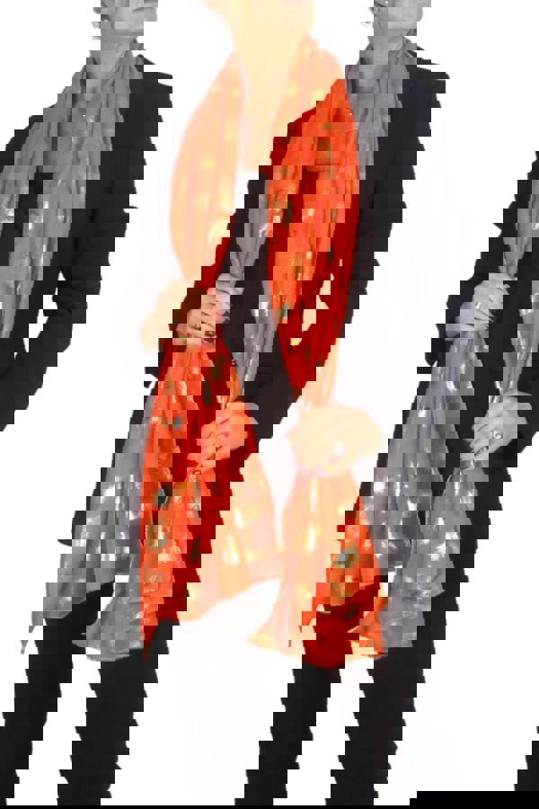 Paulo Due Gold Feather Print Soft Voile Lightweight Oversized Scarf