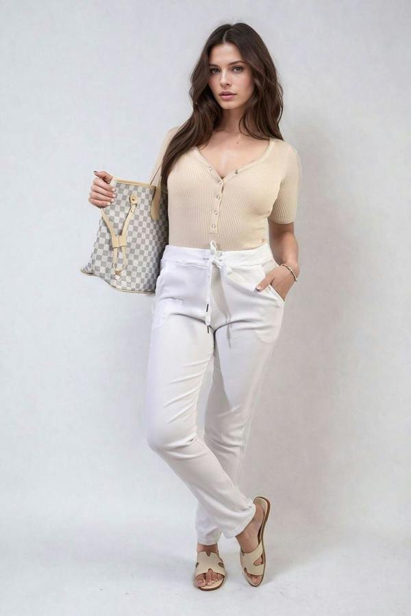 Delilah Casual Drawstring Trousers - White