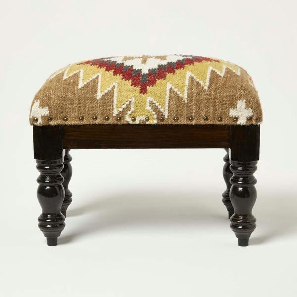 HOMESCAPES Jaipur Handwoven Kilim Footstool