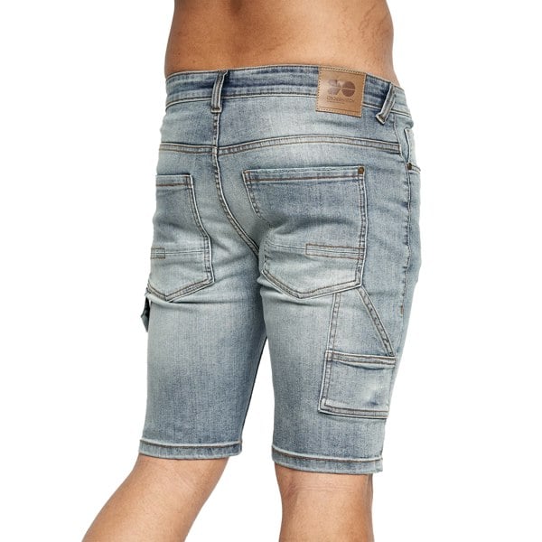 Crosshatch Mens Carpenter Denim Vintage Shorts - Blue Wash