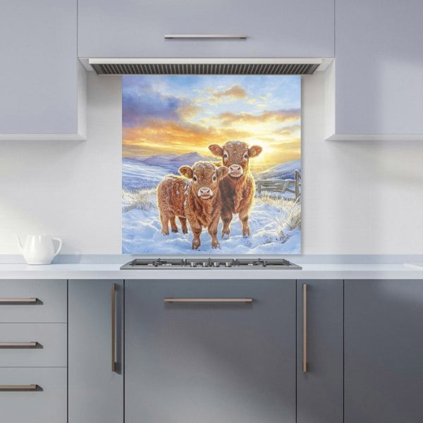 Warren Reed - Designer Snowy Baby Highland Cows Kitchen Splashback