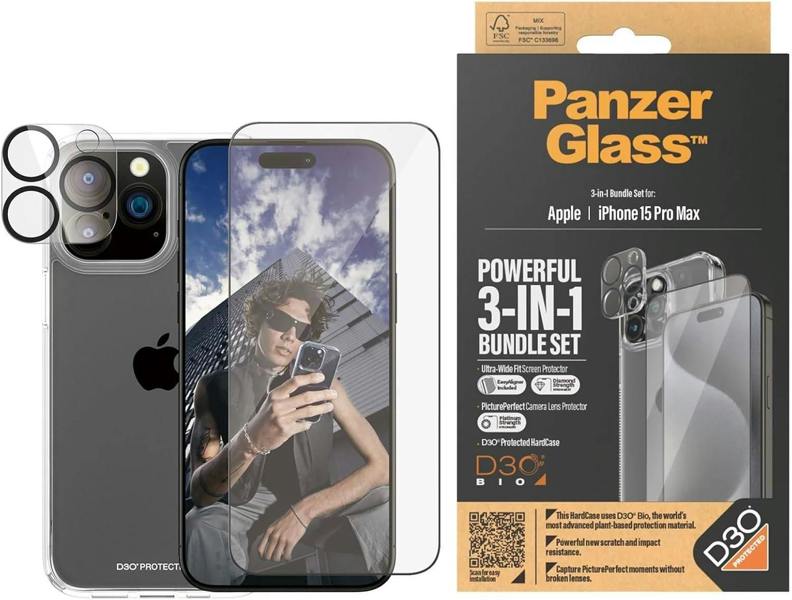 PanzerGlass Panzer Glass Powerful 3 in 1 Bundle Pack for iPhone 15 Pro Max 6.7" - B1172+2812