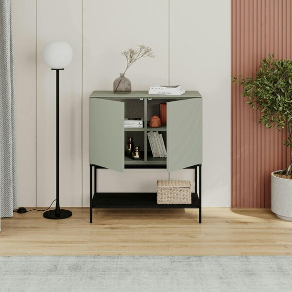 Decortie Amira 80cm Modern Console Table, Small Sideboard with Metal Legs & Push-to-Open Doors
