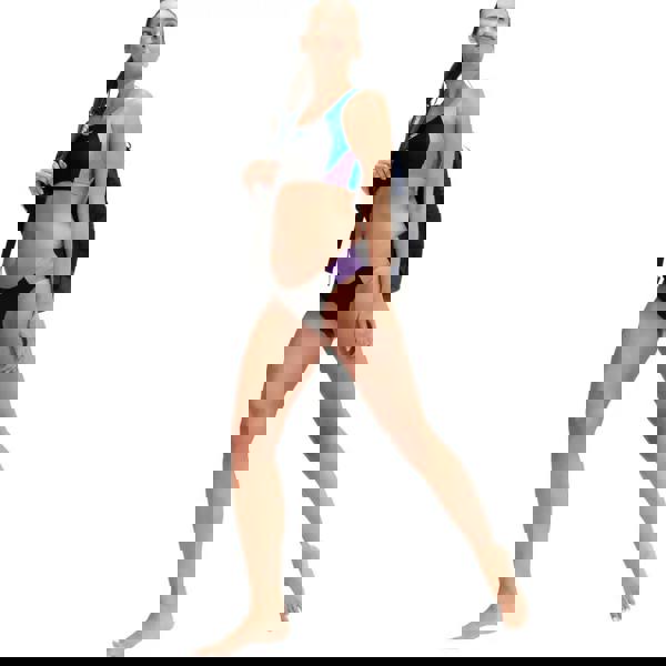 Black Speedo colourblock splice muscleback bikini with purple accents