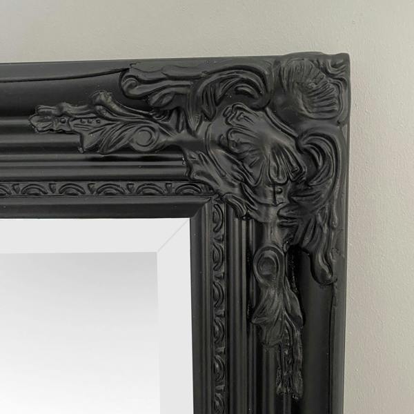 Downton Interiors Antique Style Black Tall Ornate Dressing Wall Mirror with Bevelled Glass 142cm