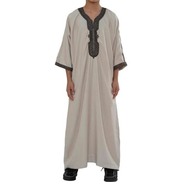 Boy's Moroccan Thobe Half Sleeve Gandoura Embroidery Kaftan - Salmon Wine - Thobez - 8