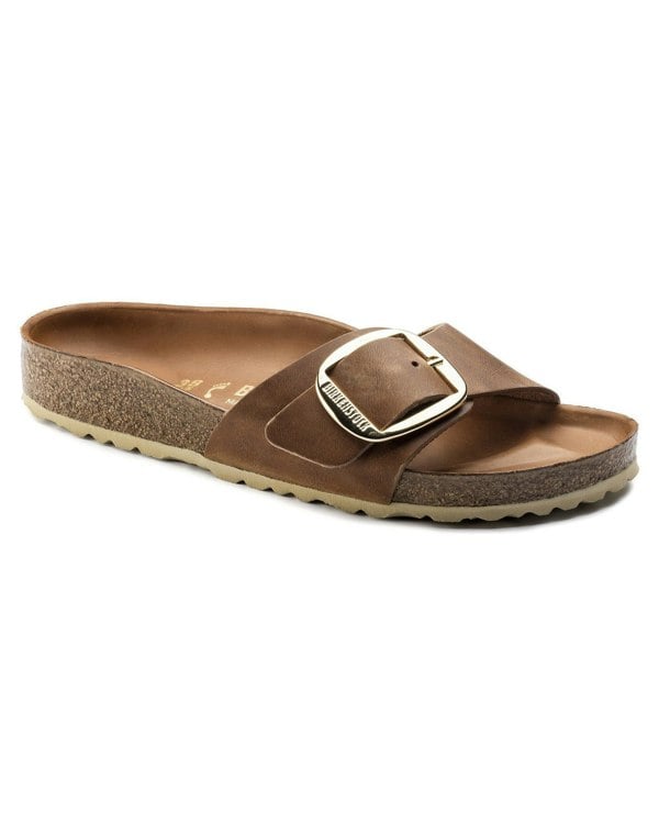 Birkenstock Madrid Big Buckle Oiled Leather Womens Sandals - Cognac - CHO - Designer Womens Sandals
