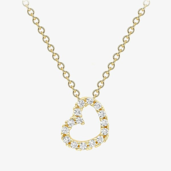 T. H. Baker 9ct Yellow Gold Cubic Zirconia Open Heart Pendant Necklace 110625114400