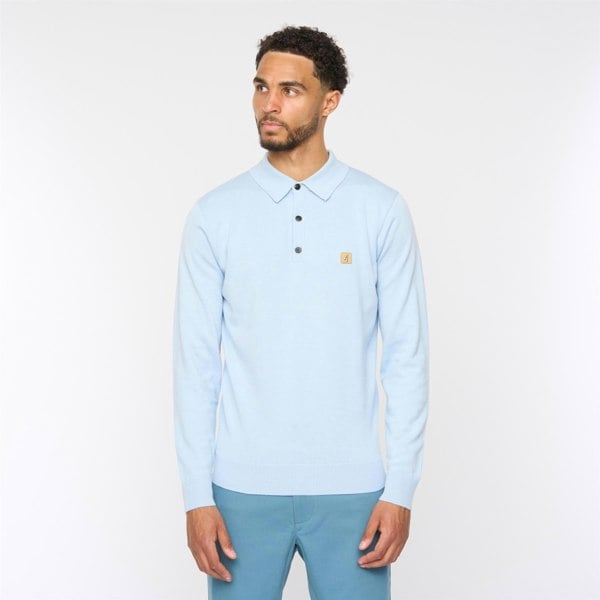 Gabicci V54GK08 Mens Francesco Long Sleeve Plain Knitted Polo Gabicci Vintage - AZURE
