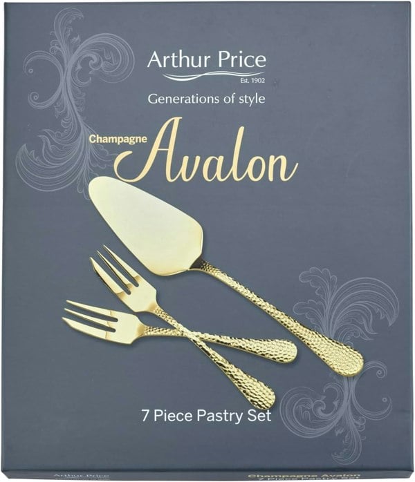 Arthur Price 'Champagne Avalon' Stainless Steel Gift Boxed Cutlery 7 Piece Pastry Serving Set