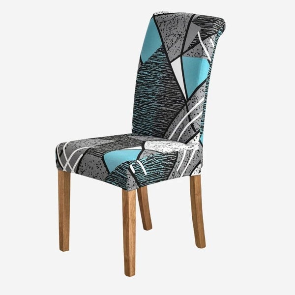 Anyseat Sky Blue Linear and Shapes Elastic Chair Cover for Dining Room