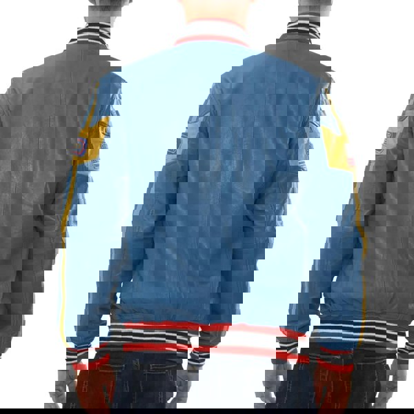 Leather Company Men's Blue Leather Motorcycle Jacket Biker Bomber