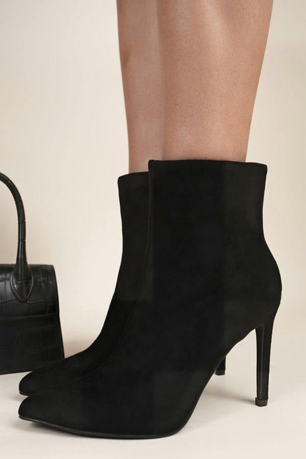 Lia Pointed Toe High Heel Ankle Boots With Side Zip - Black