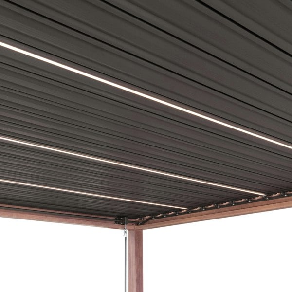 Jardi Wood Effect Aluminium Pergola With LED Lights - 4m x 3m