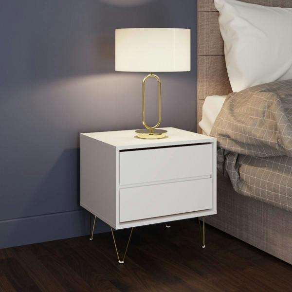 Monaco Bedside Table 2 Drawer White