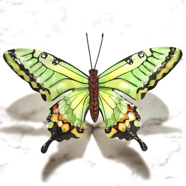 EDH Door Hardware Medium Metal Green Butterfly Wall Art – 23 x 37 x 1 CM | Hand-Painted 3D Butterfly Decoration | Weatherproof Metal Wall Décor