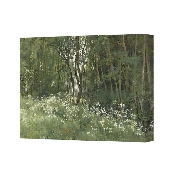 Benjamin Tate Design Tranquil Woodland Forest Scene Canvas Wall Art Print With Wildflowers