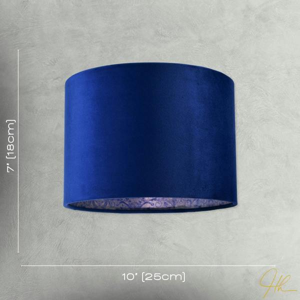 Deep Sea Blue Velvet Drum Lamp Shade with Inner Floral Pattern Lining Image 7
