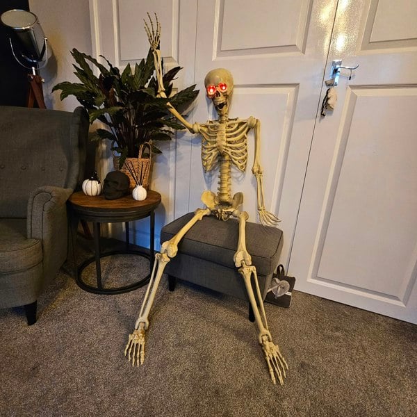 Samuel Alexander 5ft (150cm) Posable Full Body Halloween LED Skeleton Decoration with Movable Joints and LED Eyes