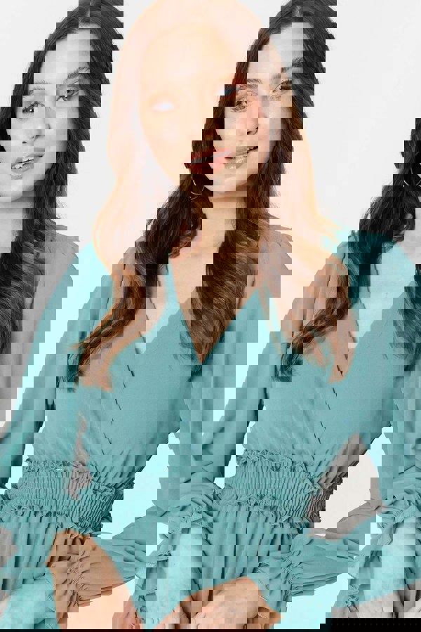 Green | Tiered Long Sleeve Mini Dress