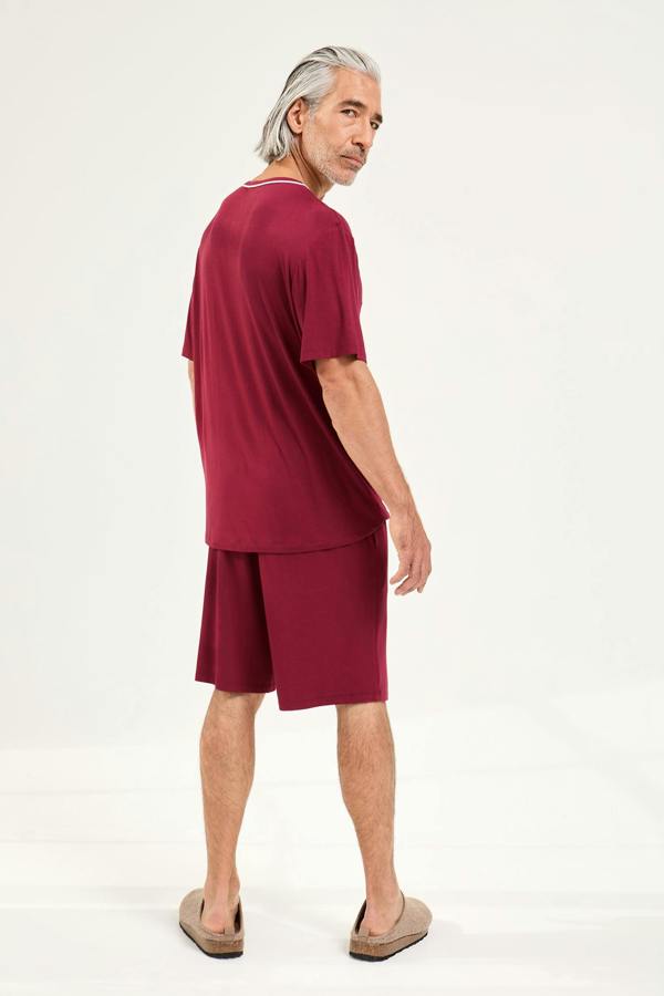 Mister You Bamboo Short Pyjama Set in Claret - Pajamas