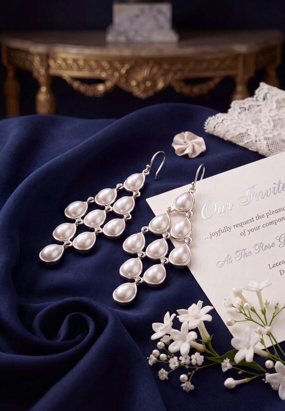 Latelita Erviola Gemstone Cascade Earrings Silver Pearl