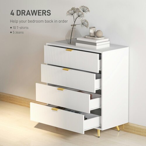 Wyld Haus Refa Wooden White Elegant 4 Drawer Bedside Storage Table
